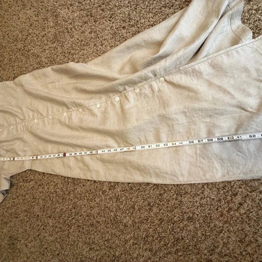 Eddie Bauer Beige 100% Linen Midi‎ Dress Button Front Short Sleeve